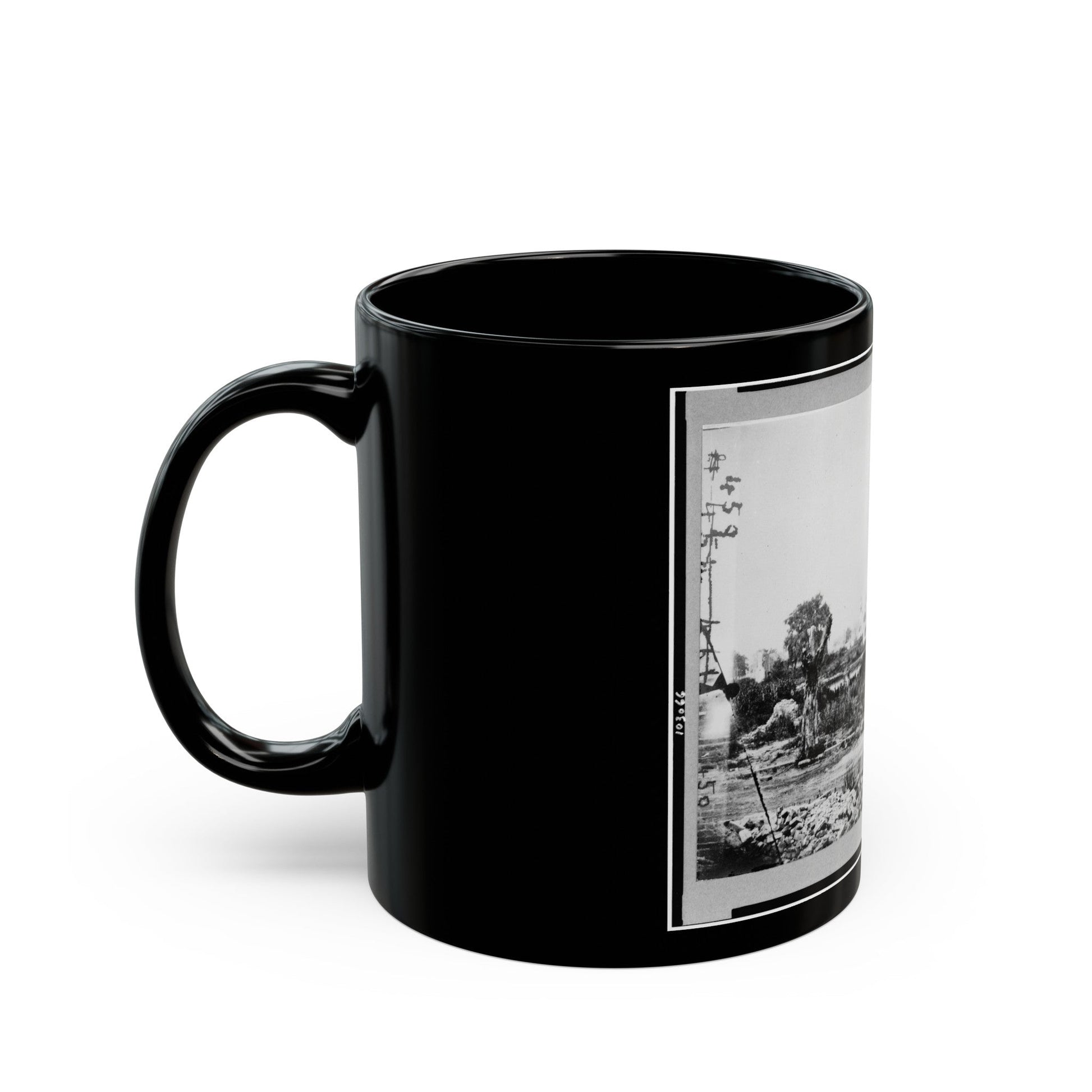 Ruins At Hampton, Virginia Showing Chimneys, And Man Standing (U.S. Civil War) Black Coffee Mug-The Sticker Space