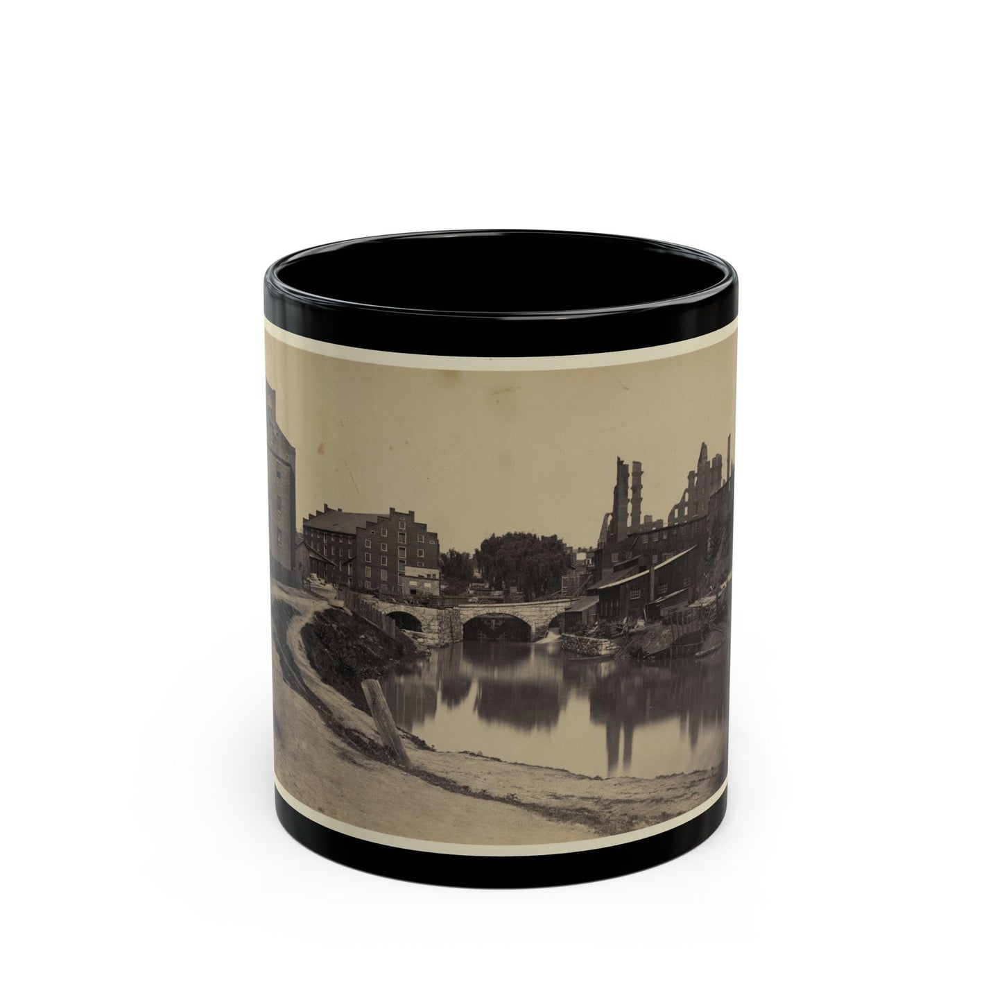 Ruins At Richmond, Va., Canal In Foreground, Ruins In Background (U.S. Civil War) Black Coffee Mug-11oz-The Sticker Space