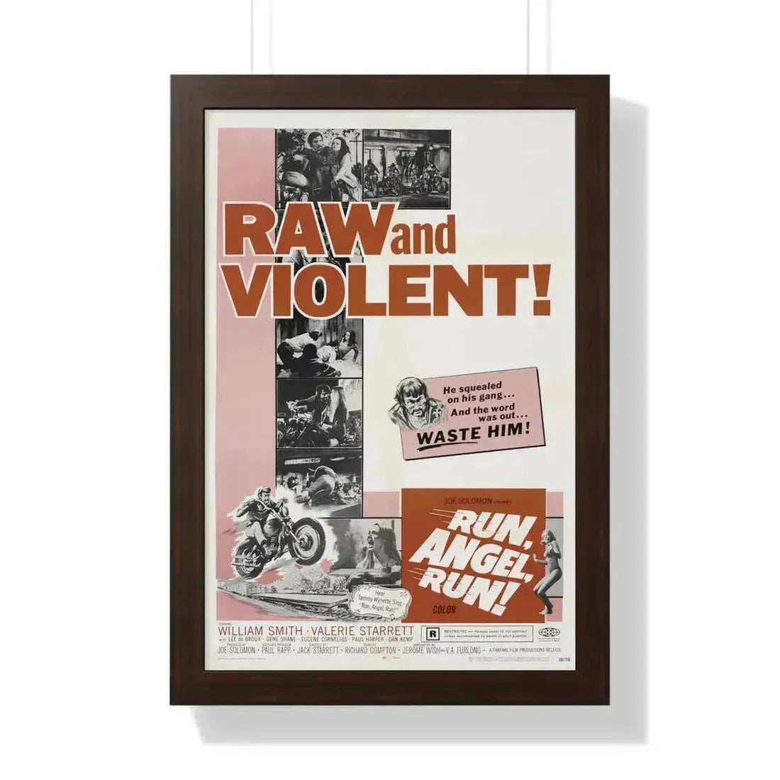 RUN ANGEL RUN 1969 - Framed Movie Poster 16″ x 24″ Walnut - The Sticker Space