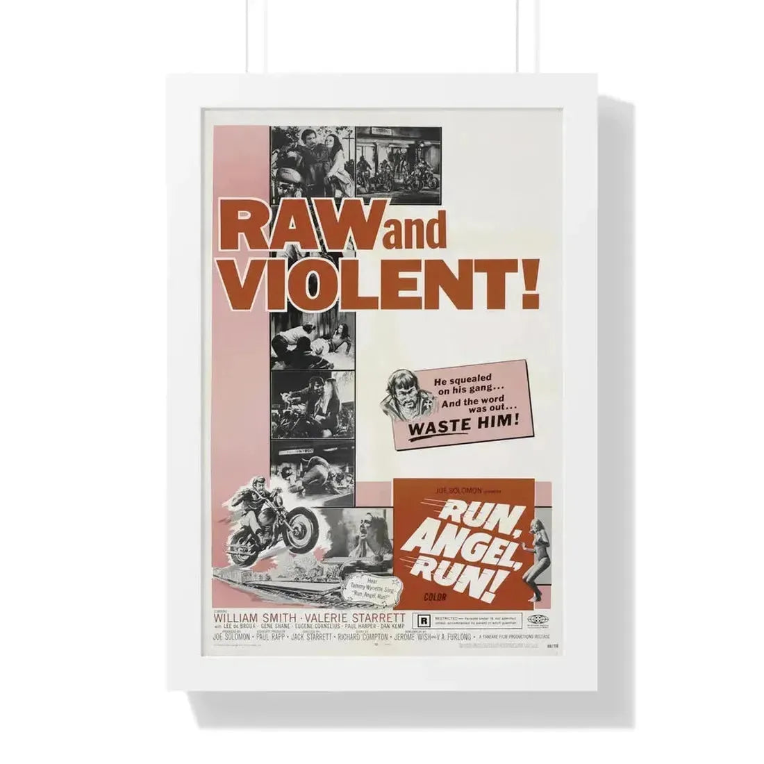 RUN ANGEL RUN 1969 - Framed Movie Poster 16″ x 24″ White - The Sticker Space