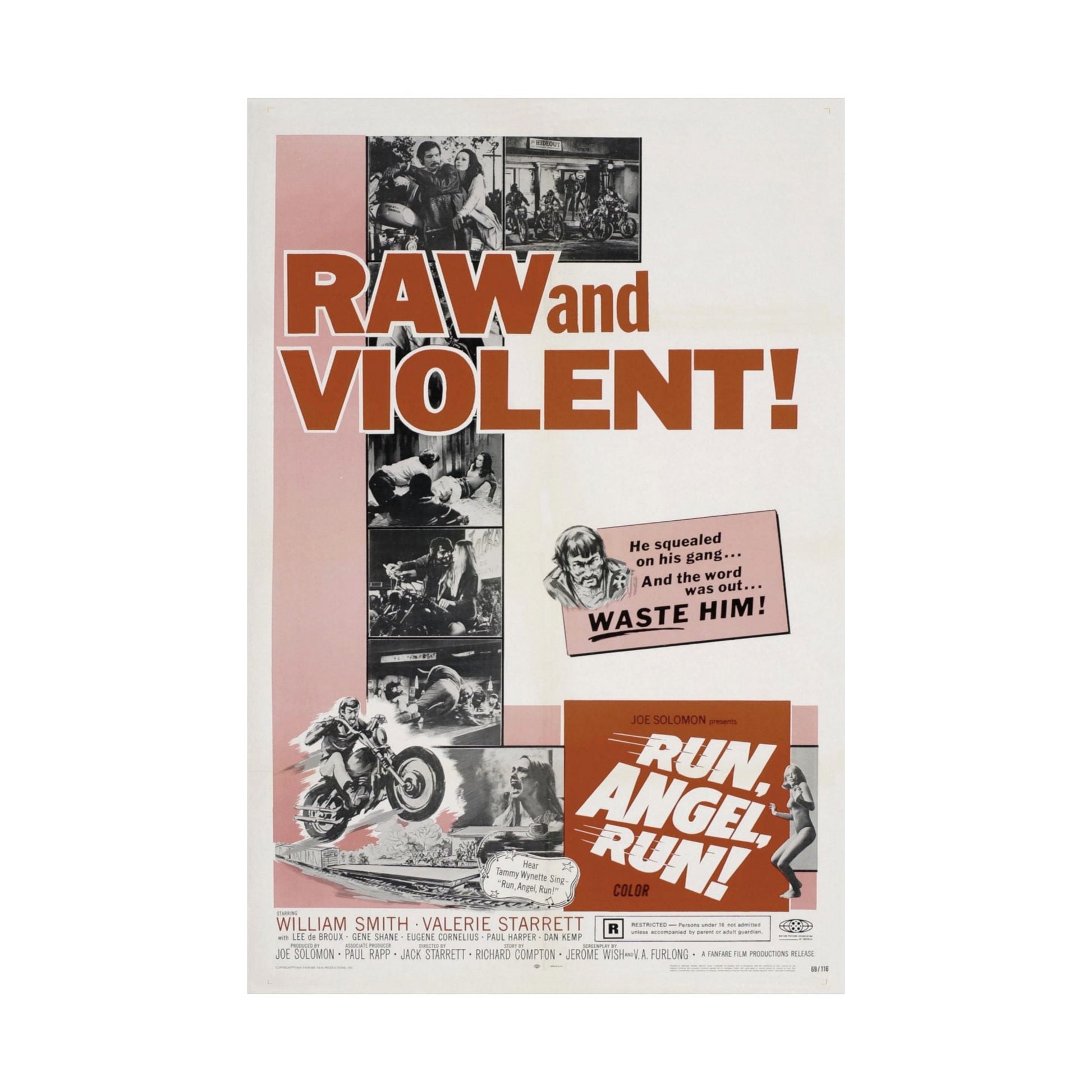 RUN ANGEL RUN 1969 - Paper Movie Poster-The Sticker Space