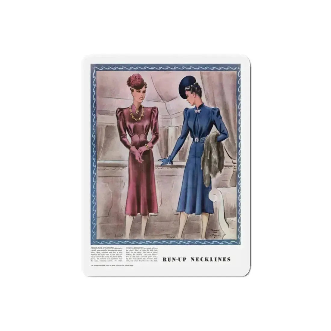 Run-Up Necklines, McCalls, December 1938 (Magazine Illustration) Refrigerator Magnet 6 Inch Die-Cut - The Sticker Space