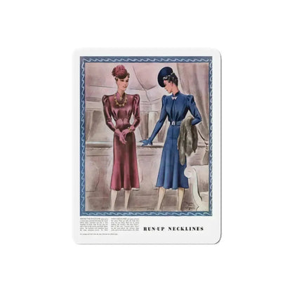 Run-Up Necklines, McCalls, December 1938 (Magazine Illustration) Refrigerator Magnet 6 Inch Die-Cut - The Sticker Space