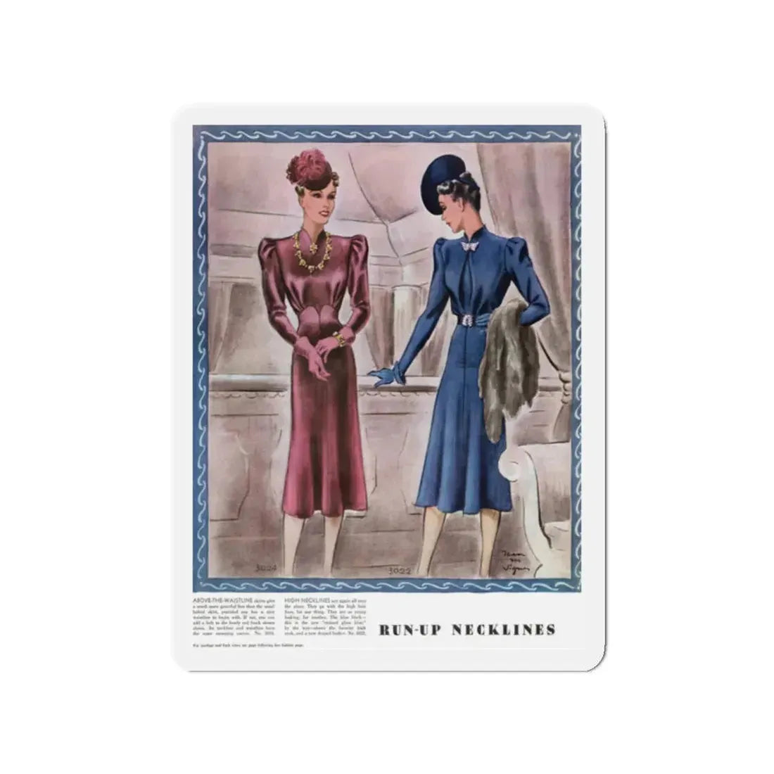 Run-Up Necklines, McCalls, December 1938 (Magazine Illustration) Refrigerator Magnet - The Sticker Space