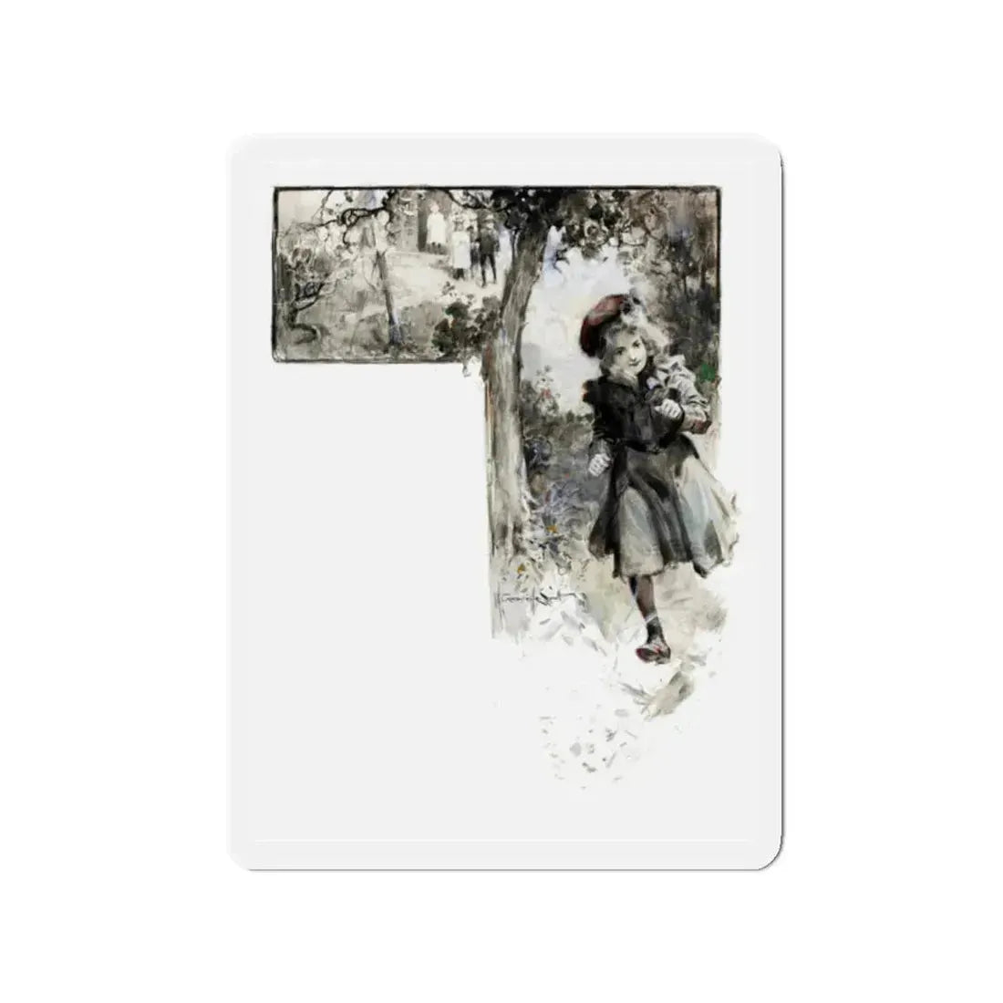 Running Girl, magazine illustration (Magazine Illustration) Refrigerator Magnet 2 Inch Die-Cut - The Sticker Space