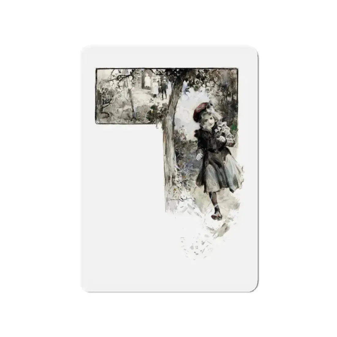 Running Girl, magazine illustration (Magazine Illustration) Refrigerator Magnet 3 Inch Die-Cut - The Sticker Space
