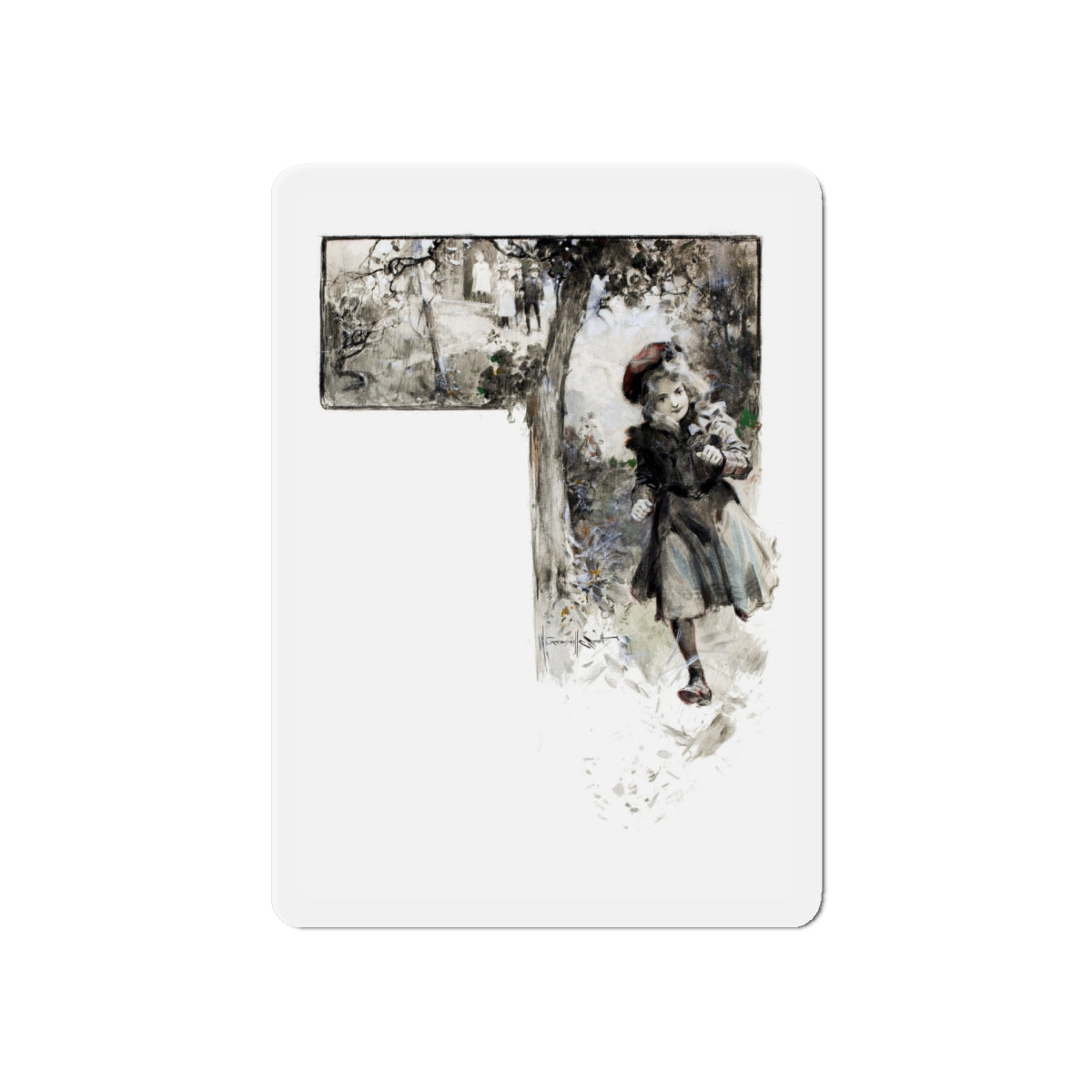 Running Girl, magazine illustration (Magazine Illustration) Refrigerator Magnet-6 × 6"-The Sticker Space