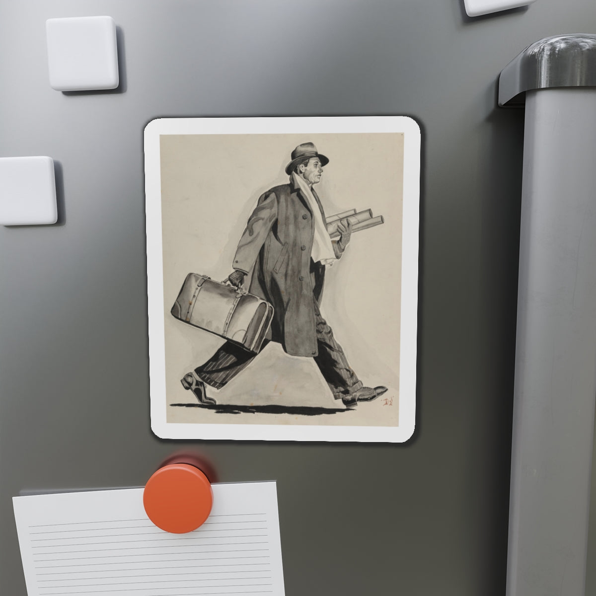 Rushing Man (Magazine Illustration) Refrigerator Magnet-The Sticker Space