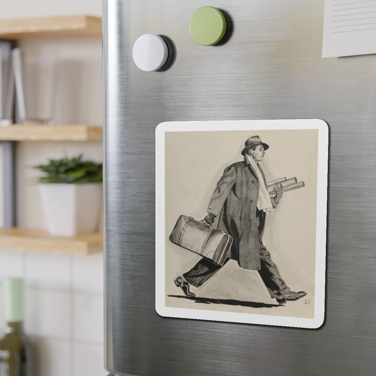 Rushing Man (Magazine Illustration) Refrigerator Magnet-The Sticker Space