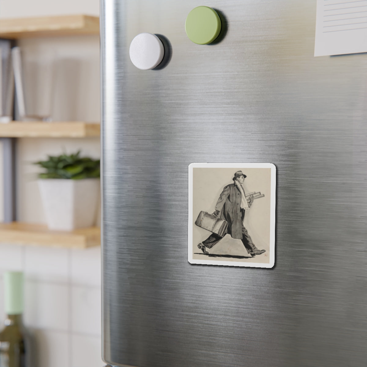 Rushing Man (Magazine Illustration) Refrigerator Magnet-The Sticker Space