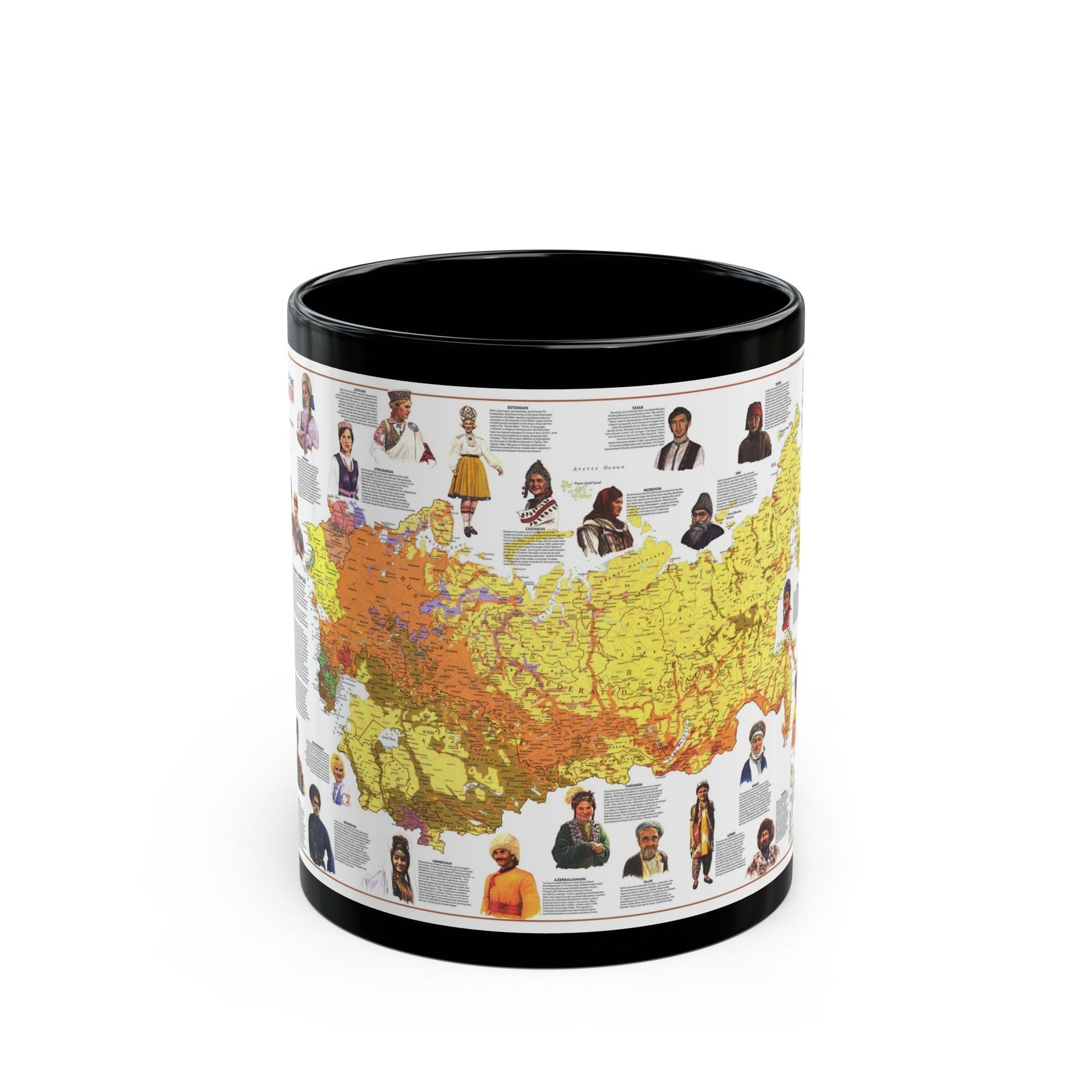 Russia - Peoples of the Soviet Union (1976) (Map) Black Coffee Mug-11oz-The Sticker Space