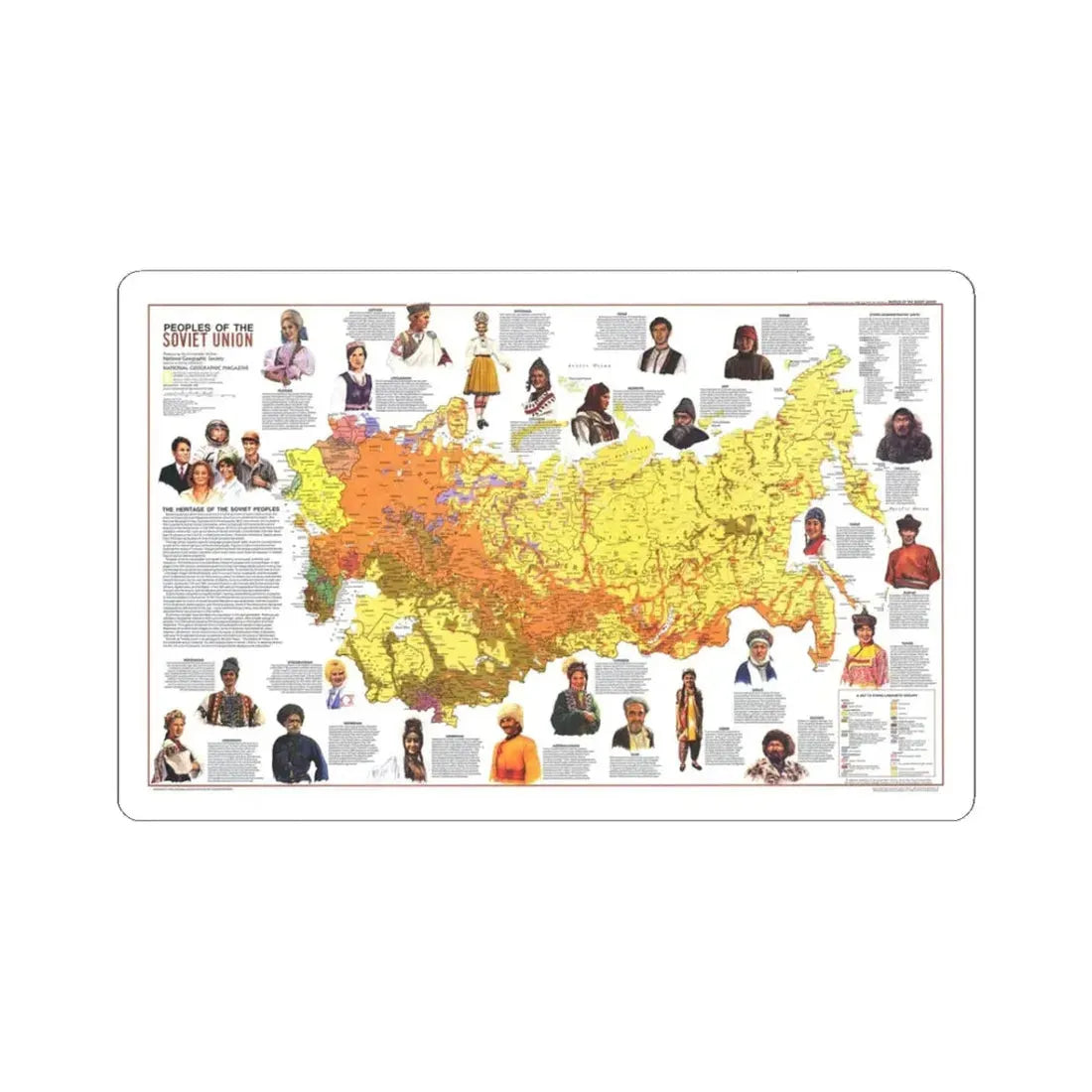 Russia - Peoples of the Soviet Union (1976) (Map) STICKER Vinyl Kiss-Cut Decal 3 Inch White - The Sticker Space