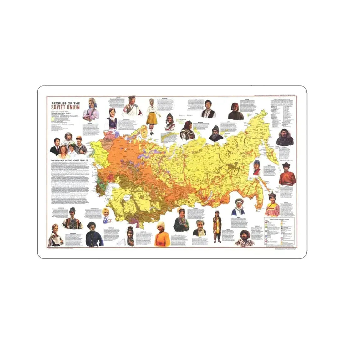 Russia - Peoples of the Soviet Union (1976) (Map) STICKER Vinyl Kiss-Cut Decal 4 Inch White - The Sticker Space