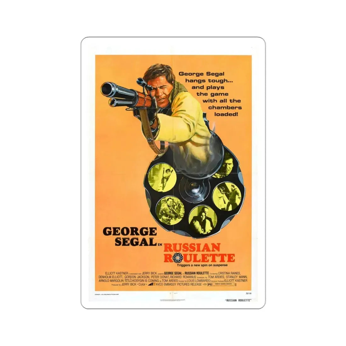 Russian Roulette 1975 Movie Poster STICKER Vinyl Die-Cut Decal 3 Inch - The Sticker Space