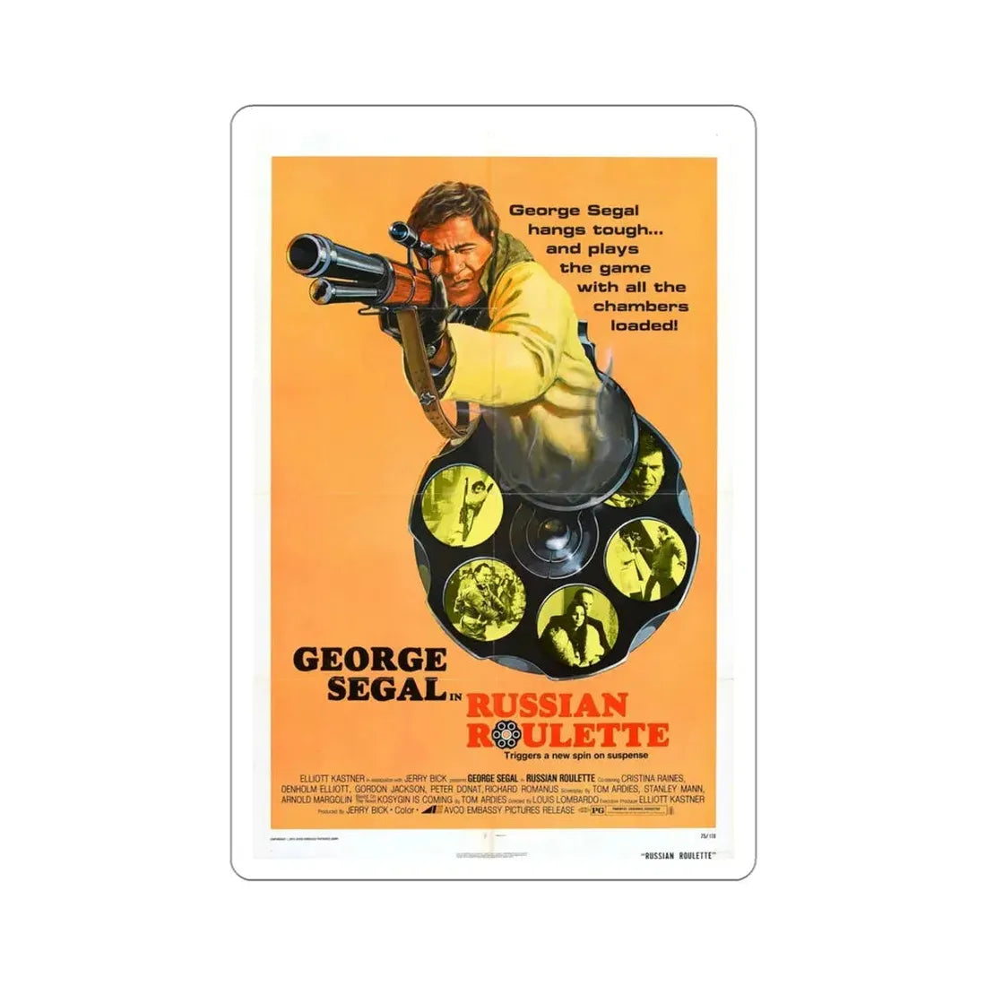 Russian Roulette 1975 Movie Poster STICKER Vinyl Die-Cut Decal 4 Inch - The Sticker Space