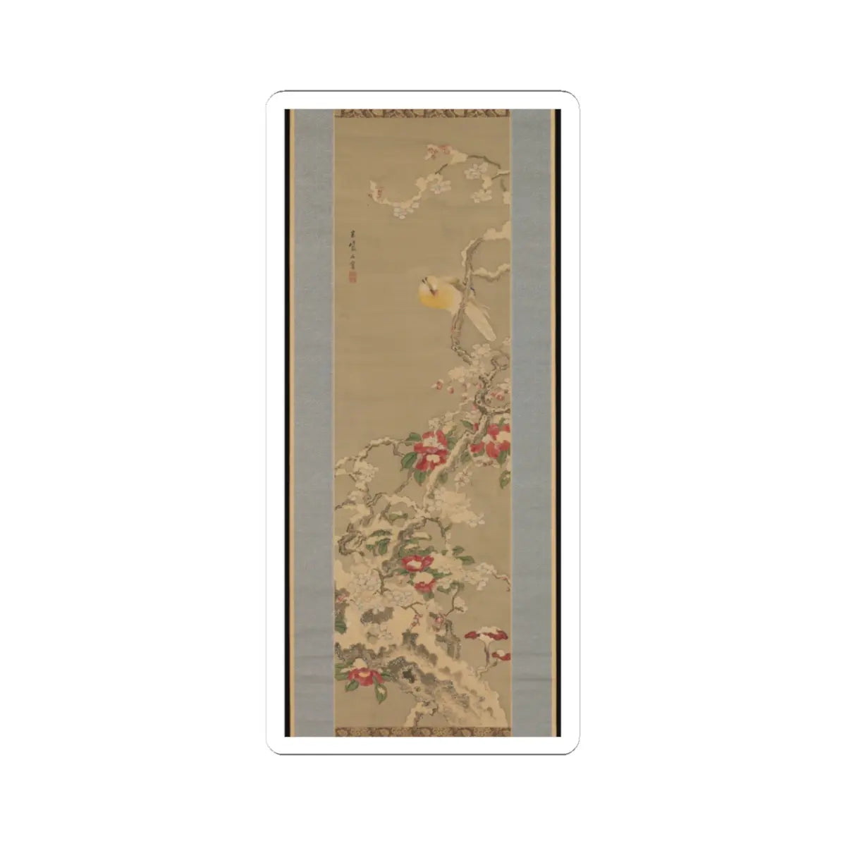 Sō Shiseki - Bird among Camellias in Snow - mid-18th century v1 - STICKER Vinyl Kiss-Cut Decal