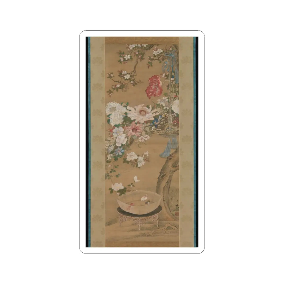 Sō Shizan - Flowers and Goldfish - 18th century v1 - STICKER Vinyl Kiss-Cut Decal