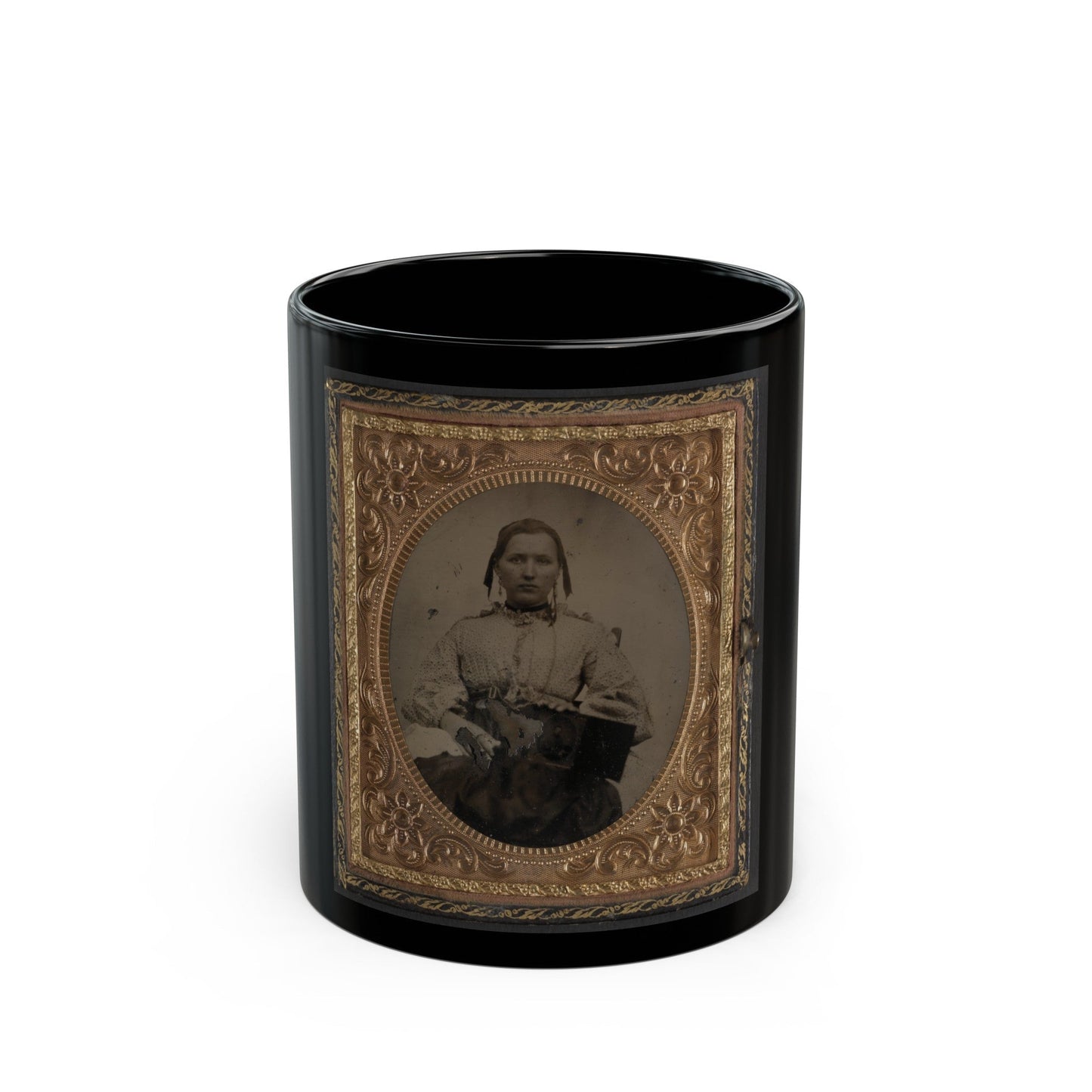 Sabria Clack With Cased Photograph Of Her Husband, Private W.R. Clack, Of Co. B, 43rd Tennessee Infantry Regiment (U.S. Civil War) Black Coffee Mug-11oz-The Sticker Space