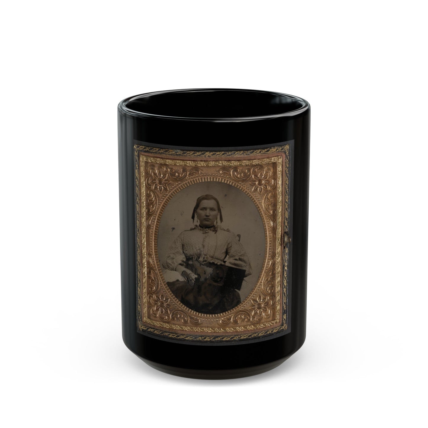 Sabria Clack With Cased Photograph Of Her Husband, Private W.R. Clack, Of Co. B, 43rd Tennessee Infantry Regiment (U.S. Civil War) Black Coffee Mug-15oz-The Sticker Space