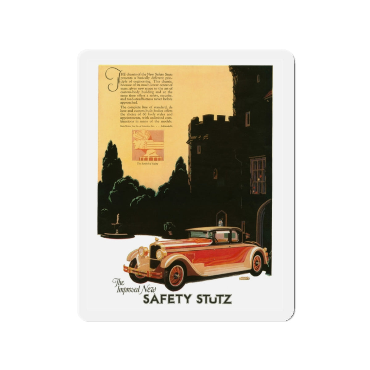 Safety Stutz ad, 1927 (1) (Magazine Illustration) Refrigerator Magnet-2" x 2"-The Sticker Space