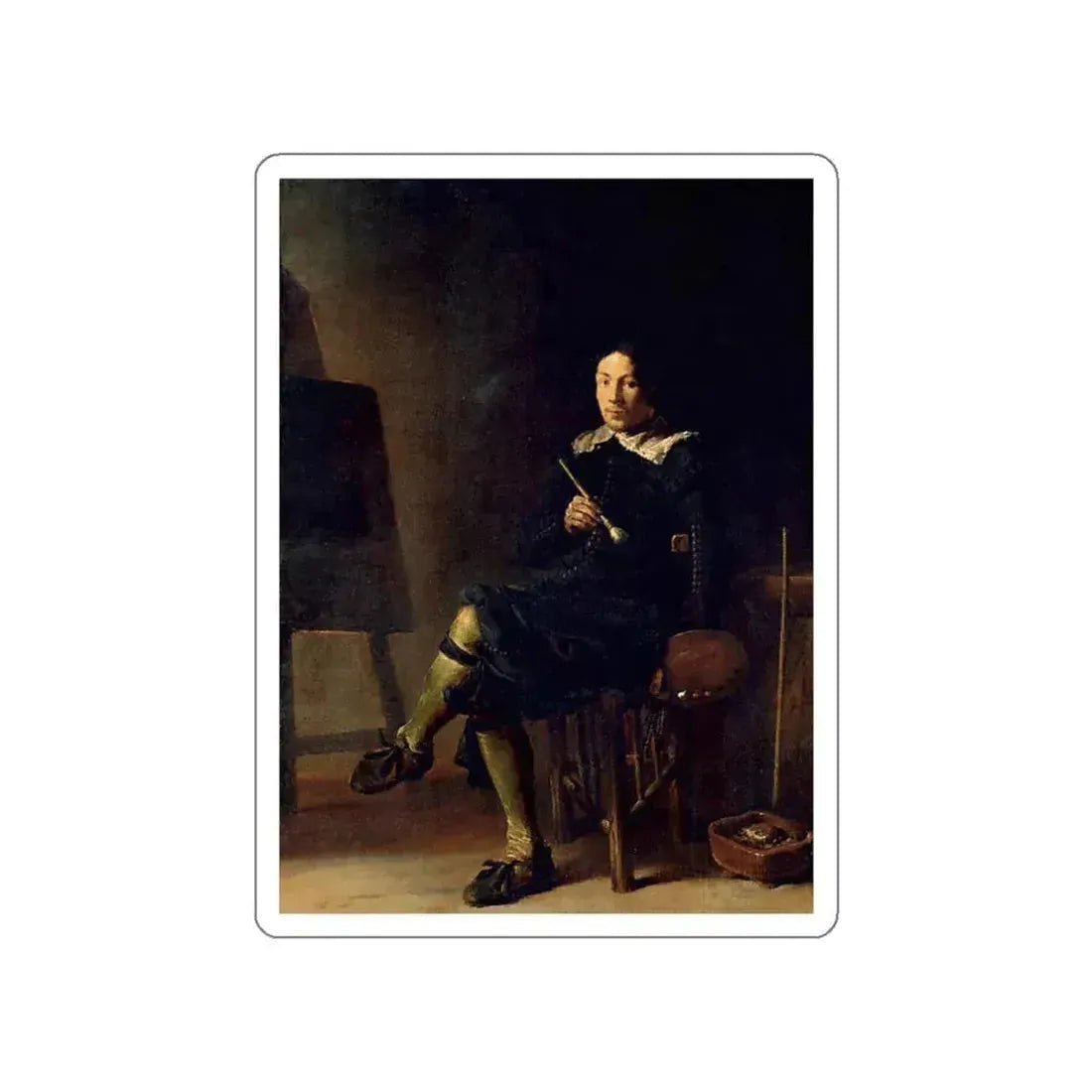 SAFTLEVEN, Cornelis - Selfportrait with Easel (Artwork) STICKER Vinyl Die-Cut Decal White Die-Cut 3 Inch - The Sticker Space