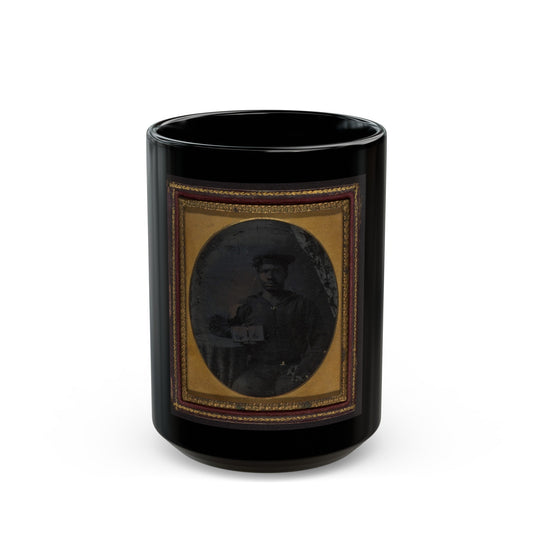 Sailor With Cigar In Hand Holding A Double Case Image Of Confederate Soldiers (U.S. Civil War) Black Coffee Mug-15oz-The Sticker Space