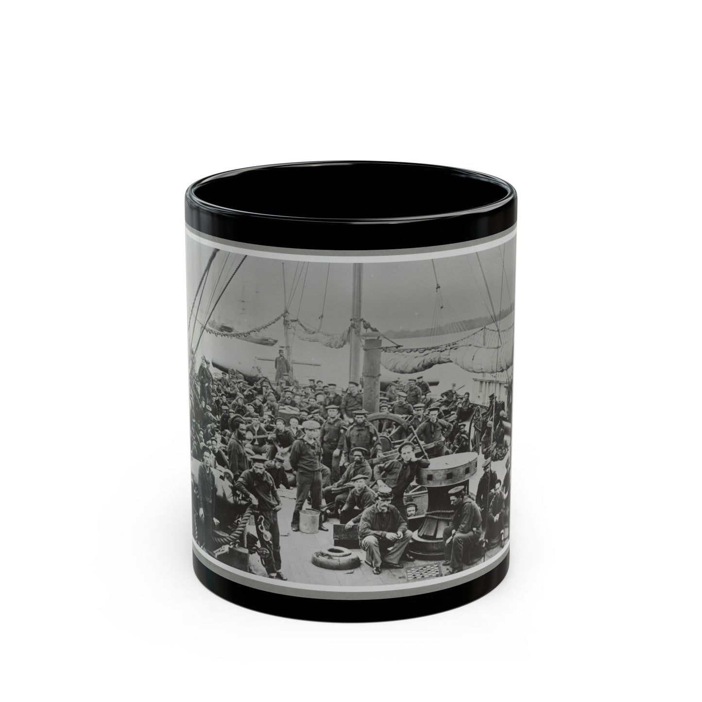 Sailors On Deck Of Warship (U.S. Civil War) Black Coffee Mug-11oz-The Sticker Space