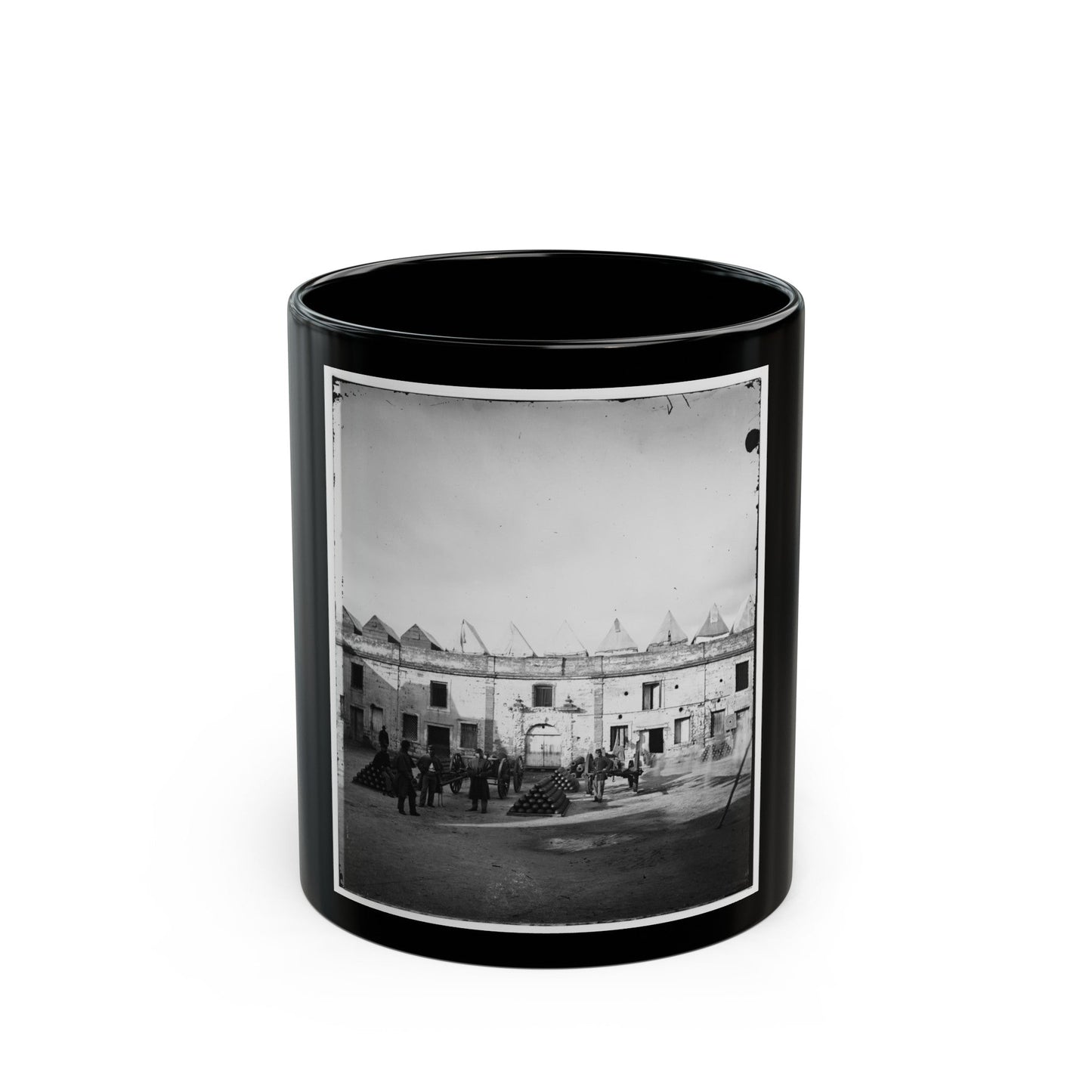 Saint Augustine, Fla. Artillery Inside Fort Marion; Tents On Rampart (U.S. Civil War) Black Coffee Mug-11oz-The Sticker Space