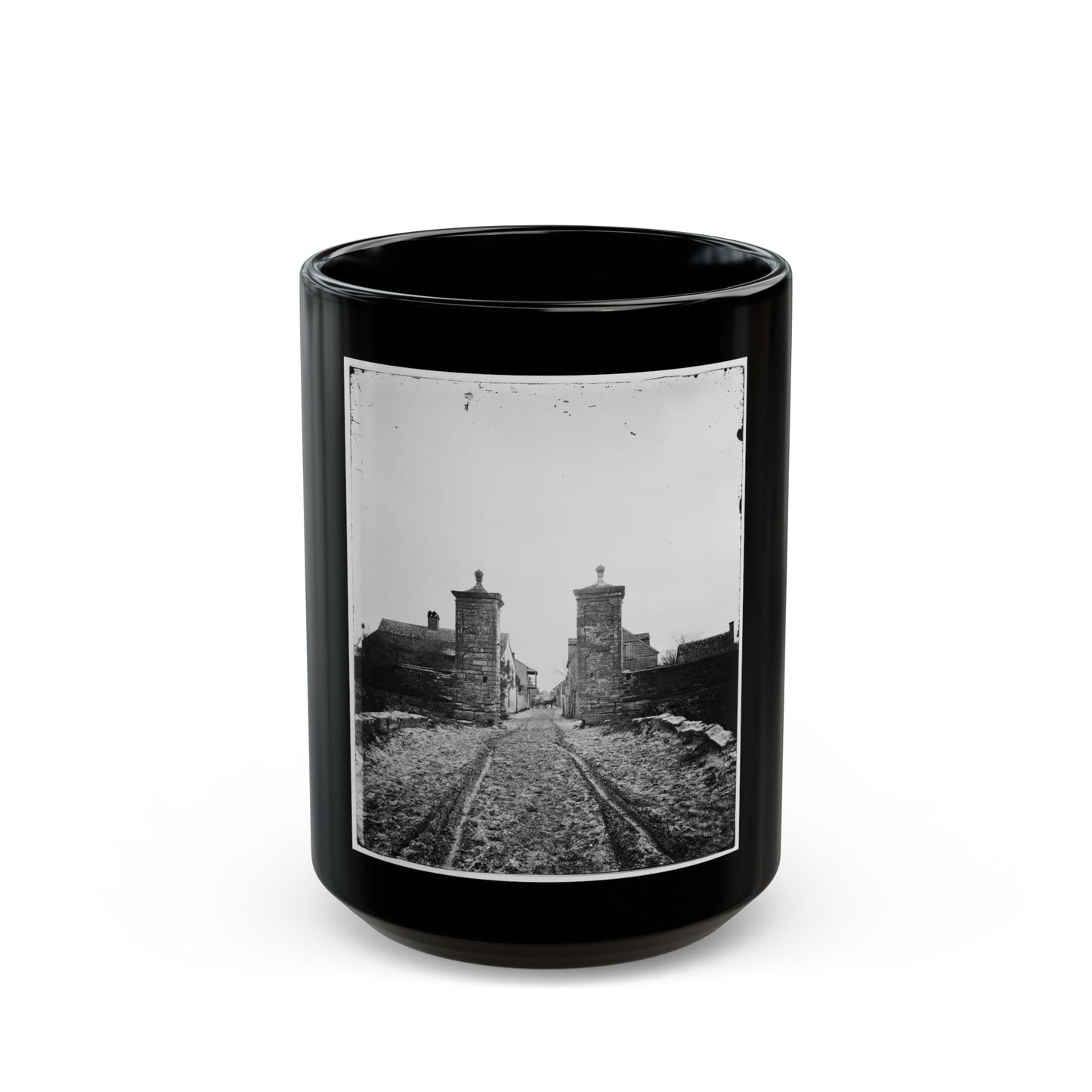 Saint Augustine, Fla. Entrance Gate, With Street And Houses Beyond (U.S. Civil War) Black Coffee Mug-15oz-The Sticker Space