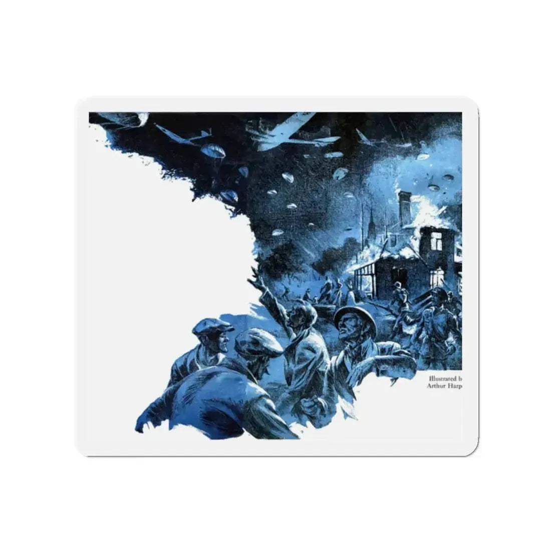 Sainte Mere Eglise, Blue Book Magazine, March 1947 (Magazine Illustration) Refrigerator Magnet 2 Inch Die-Cut - The Sticker Space