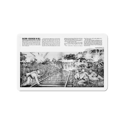 Salerno-Beachhead In Hell, Adventure, October 1963 (Magazine Illustration) Refrigerator Magnet 3 Inch Die-Cut - The Sticker Space