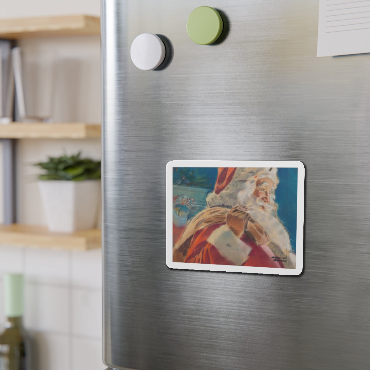 Santa Arrives (Magazine Illustration) Refrigerator Magnet-The Sticker Space