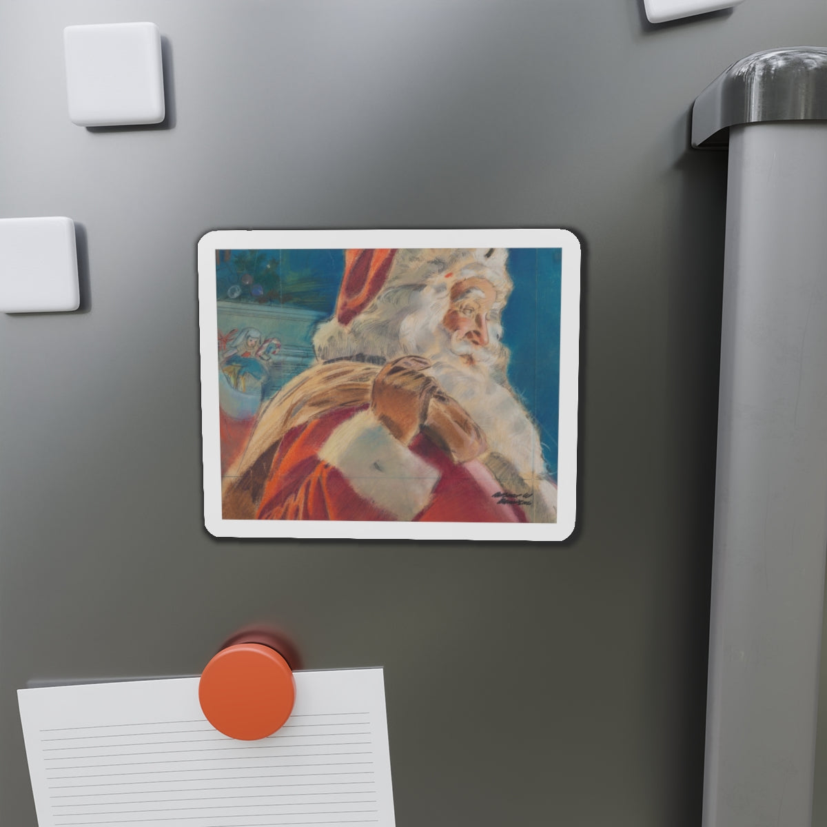 Santa Arrives (Magazine Illustration) Refrigerator Magnet-The Sticker Space