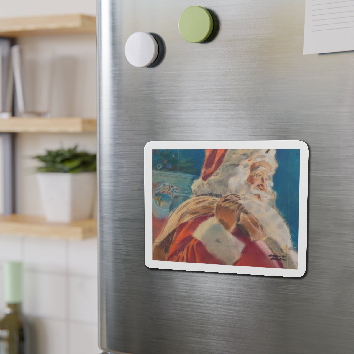 Santa Arrives (Magazine Illustration) Refrigerator Magnet-The Sticker Space