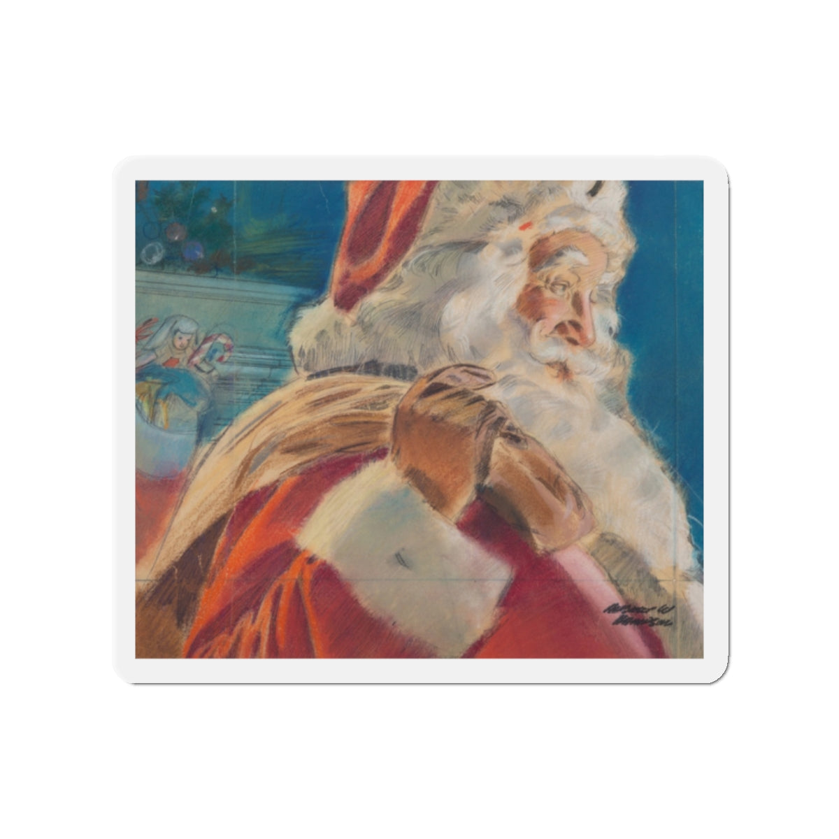 Santa Arrives (Magazine Illustration) Refrigerator Magnet-2" x 2"-The Sticker Space