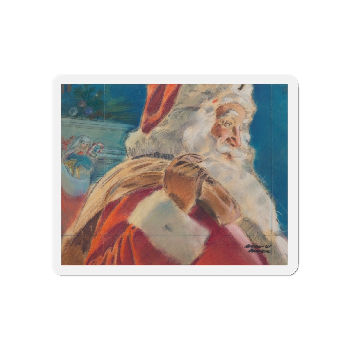 Santa Arrives (Magazine Illustration) Refrigerator Magnet-5 Inch-The Sticker Space