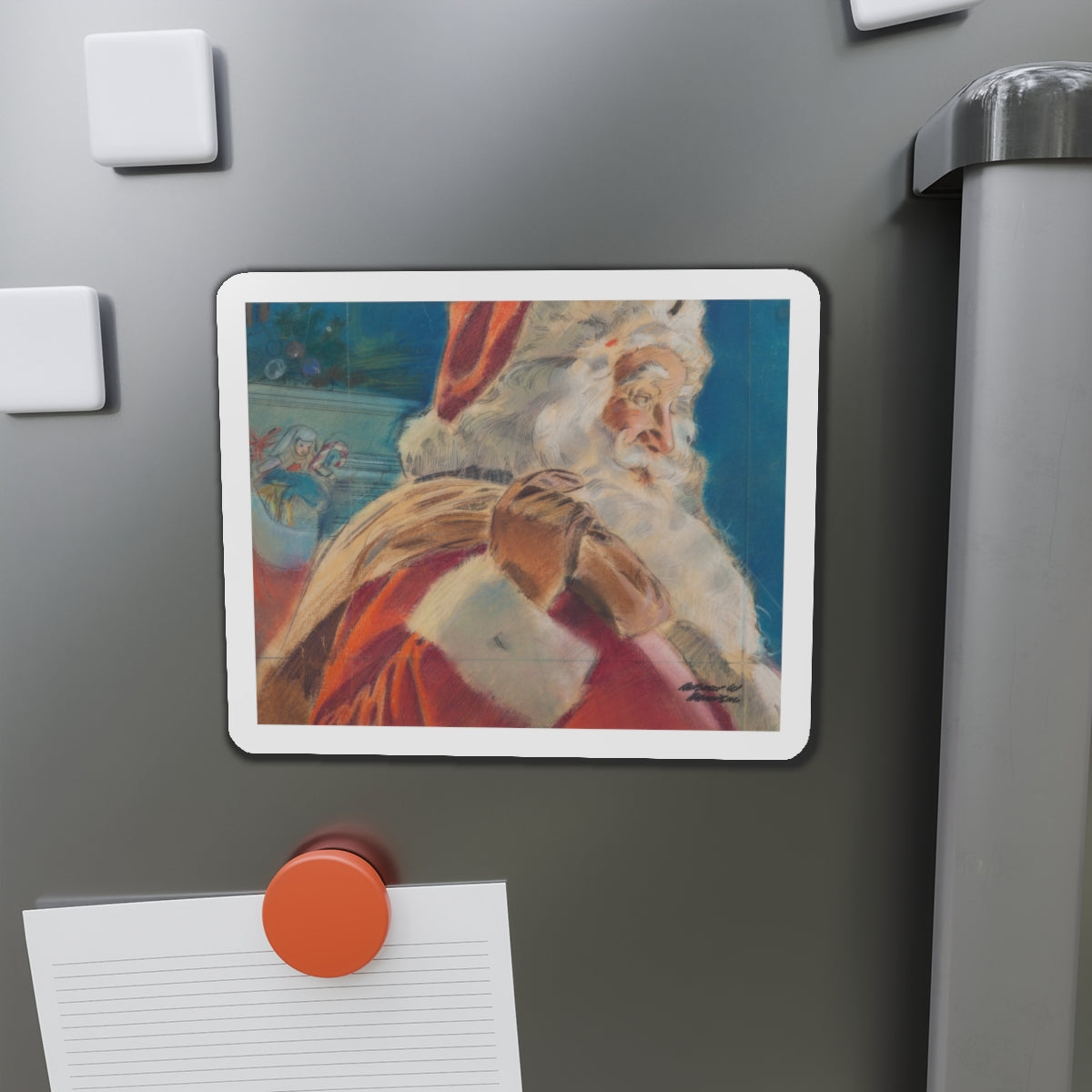 Santa Arrives (Magazine Illustration) Refrigerator Magnet-The Sticker Space