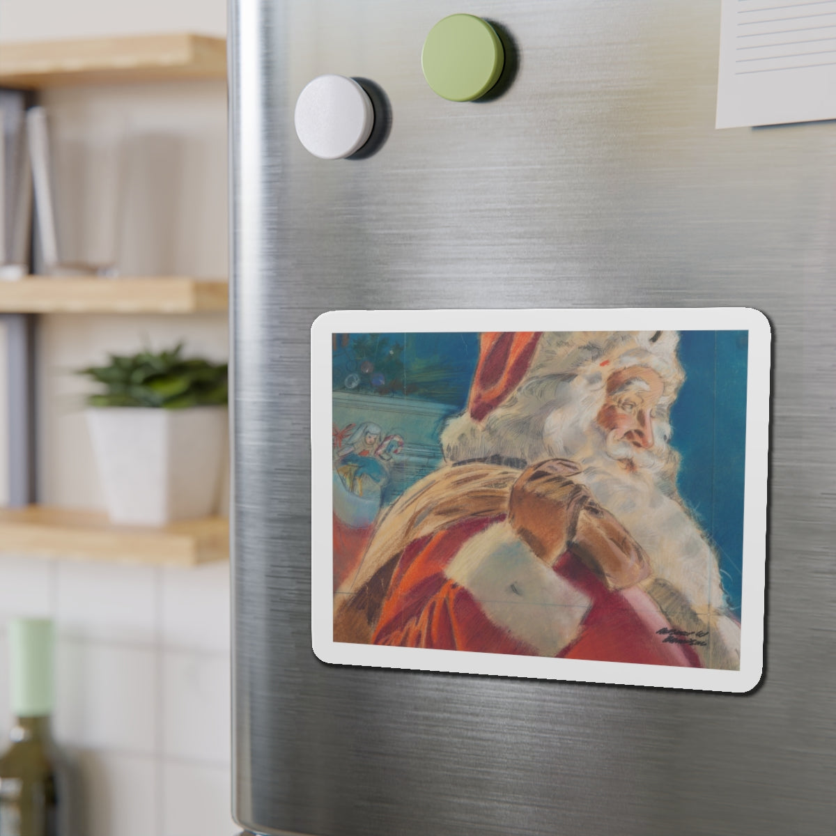 Santa Arrives (Magazine Illustration) Refrigerator Magnet-The Sticker Space