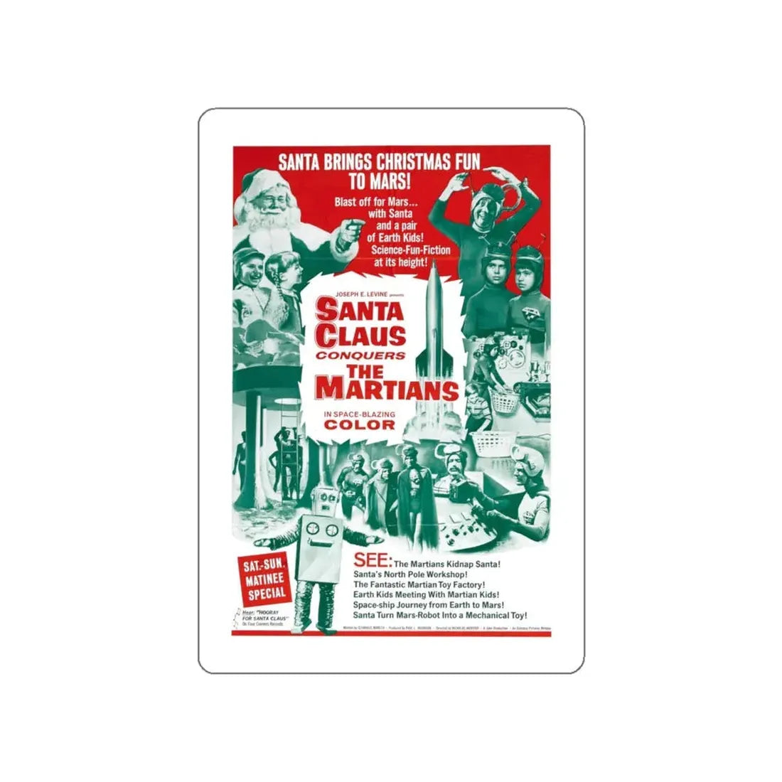 SANTA CLAUS CONQUERS THE MARTIANS 1964 Movie Poster STICKER Vinyl Die-Cut Decal 6 Inch - The Sticker Space