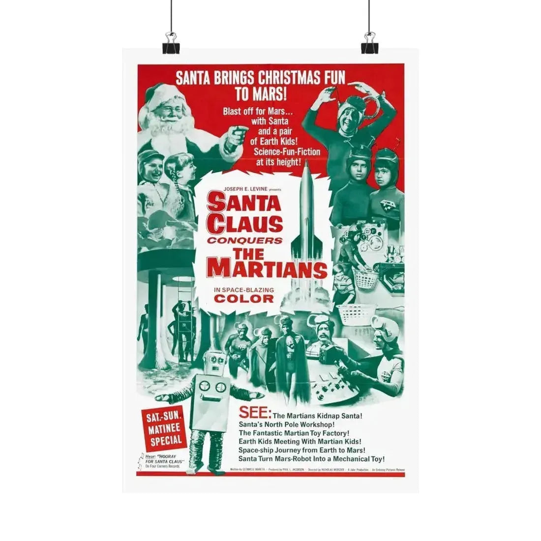 SANTA CLAUS CONQUERS THE MARTIANS 1964 - Paper Movie Poster 12″ x 18″ Matte - The Sticker Space
