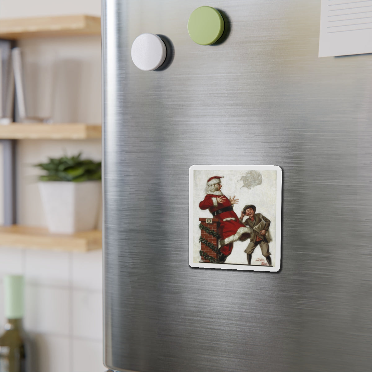 Santa in the Wind (Magazine Illustration) Refrigerator Magnet-The Sticker Space