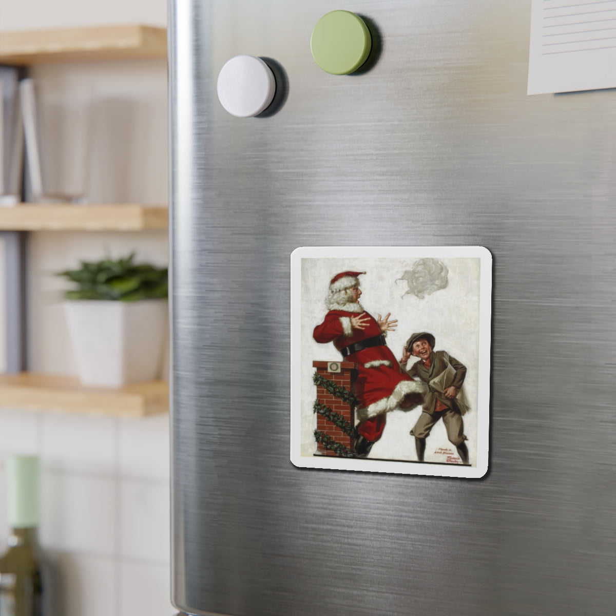 Santa in the Wind (Magazine Illustration) Refrigerator Magnet-The Sticker Space