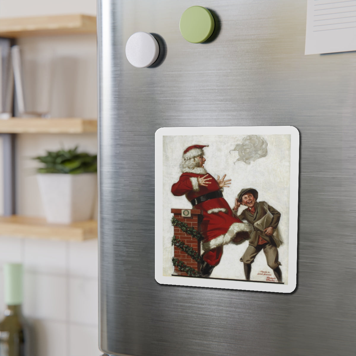 Santa in the Wind (Magazine Illustration) Refrigerator Magnet-The Sticker Space