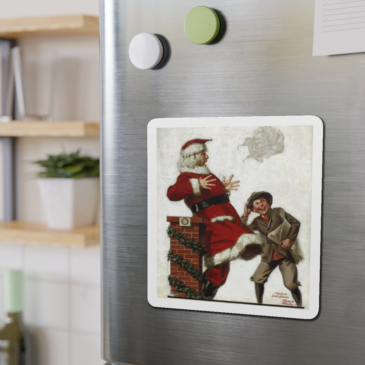 Santa in the Wind (Magazine Illustration) Refrigerator Magnet-The Sticker Space