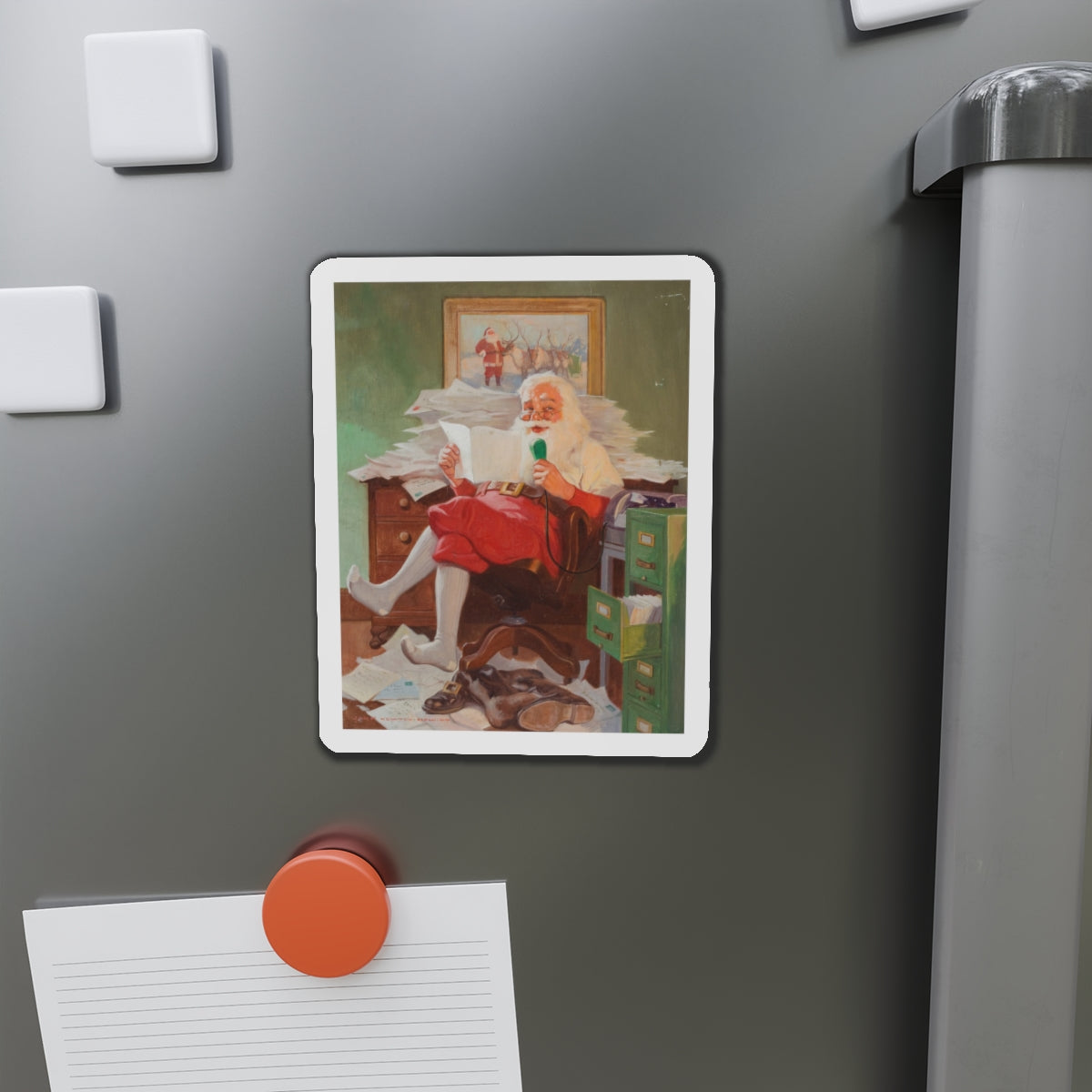 Santa Reading Christmas Letters (Magazine Illustration) Refrigerator Magnet-The Sticker Space