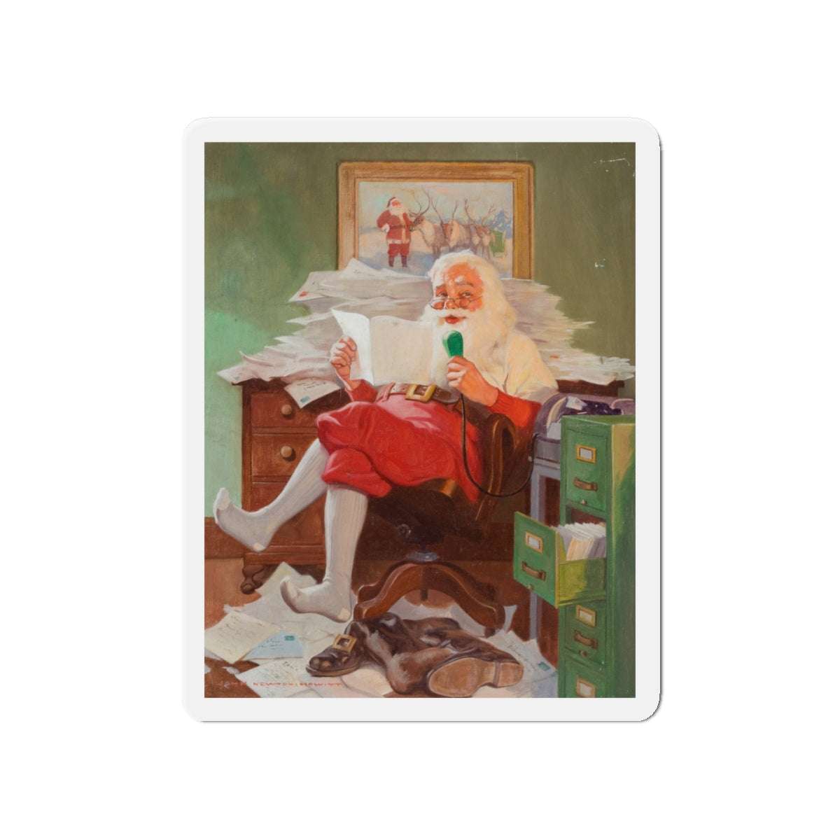 Santa Reading Christmas Letters (Magazine Illustration) Refrigerator Magnet-4 Inch-The Sticker Space