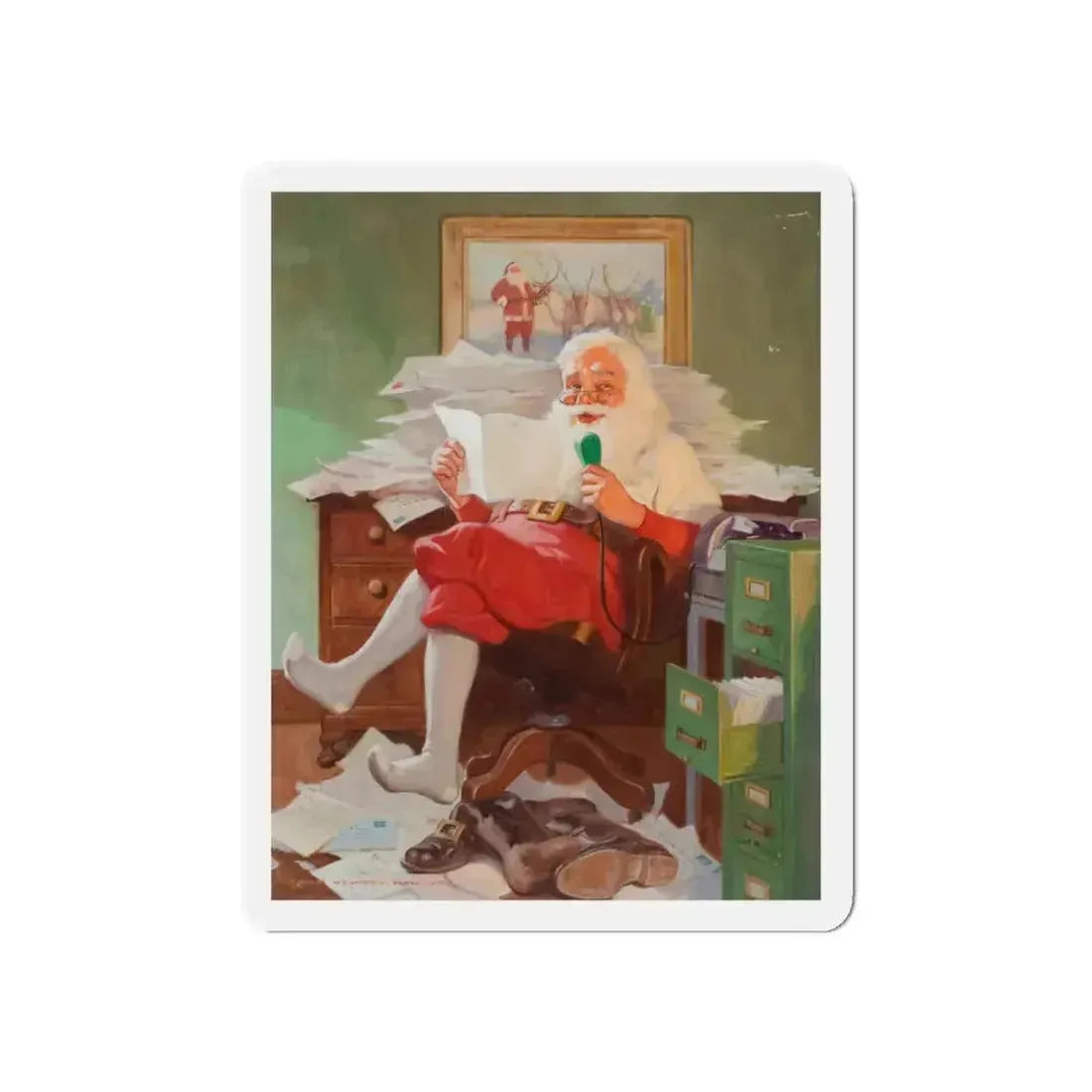 Santa Reading Christmas Letters (Magazine Illustration) Refrigerator Magnet 5 Inch Die-Cut - The Sticker Space