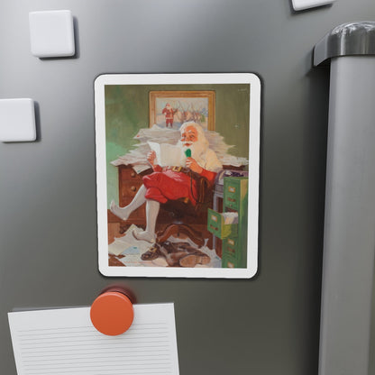 Santa Reading Christmas Letters (Magazine Illustration) Refrigerator Magnet-The Sticker Space