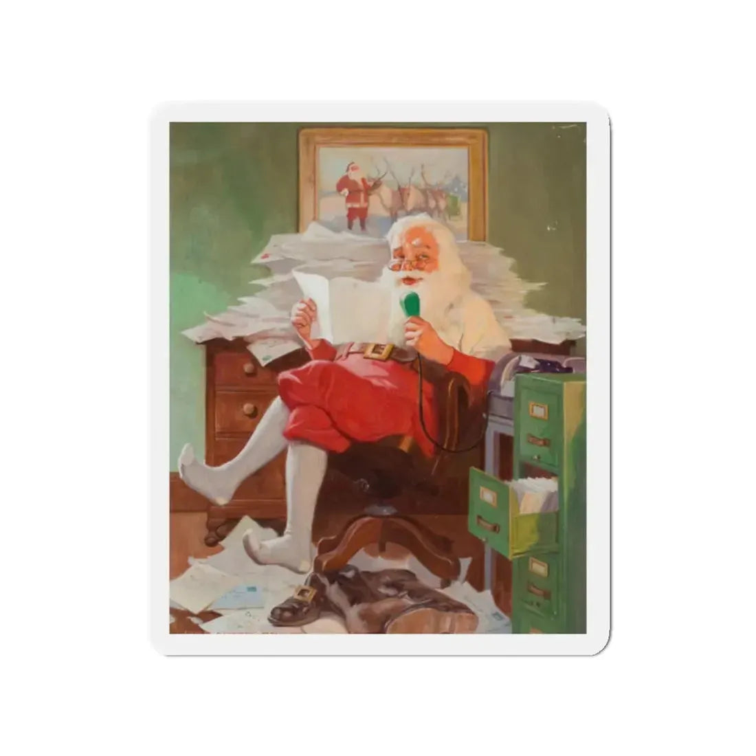 Santa Reading Christmas Letters (Magazine Illustration) Refrigerator Magnet - The Sticker Space