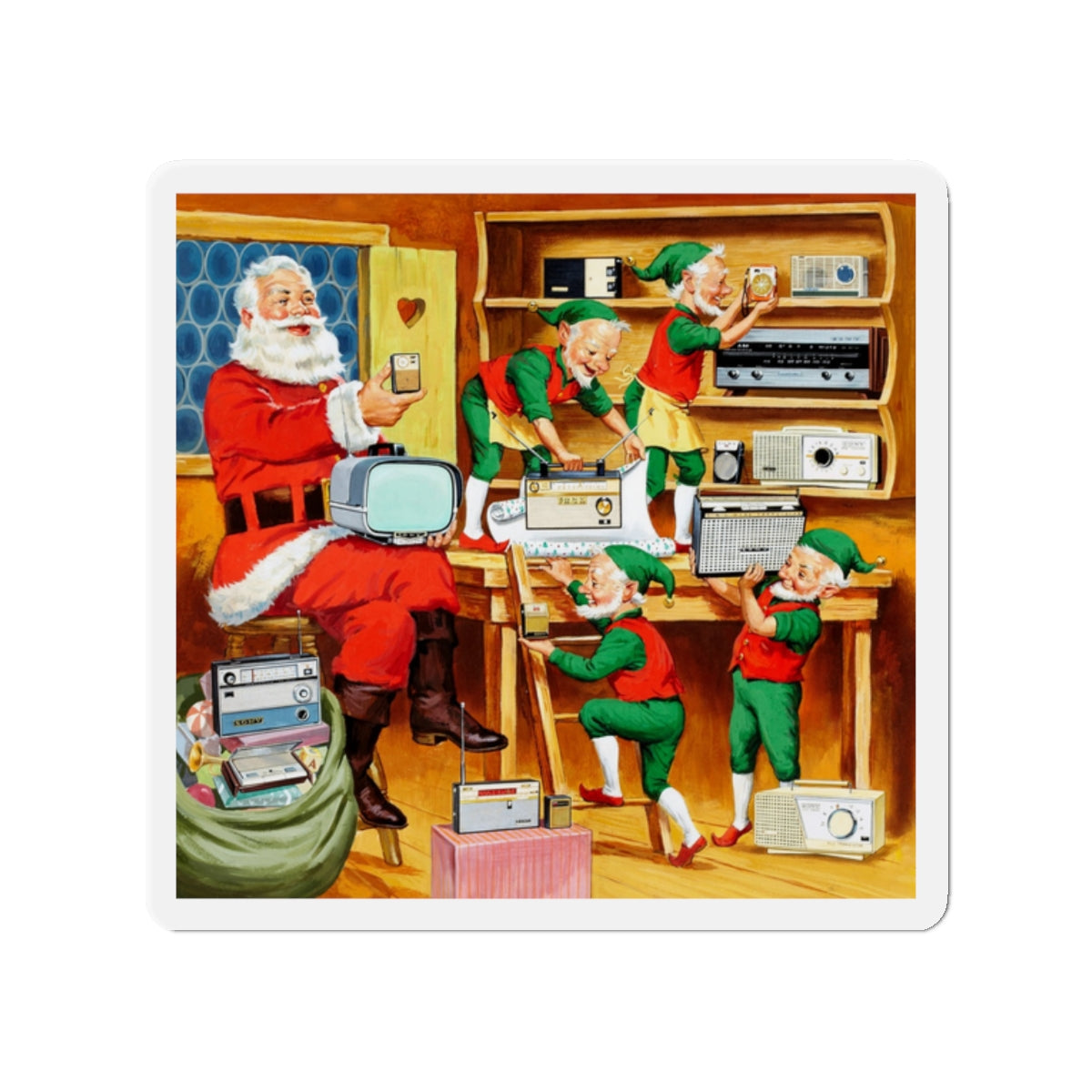 Santa's Helpers, Sony Electronics ad illustration (Magazine Illustration) Refrigerator Magnet-2" x 2"-The Sticker Space